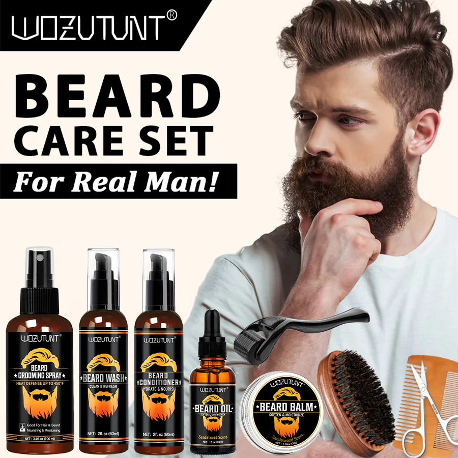 9 قطعة مجموعة العناية باللحية للرجال غسل اللحية ، رذاذ العناية ، زيت مع بلسم ، ترطيب شعر الوجه ملحقات تصفيف الشارب المغذي #1