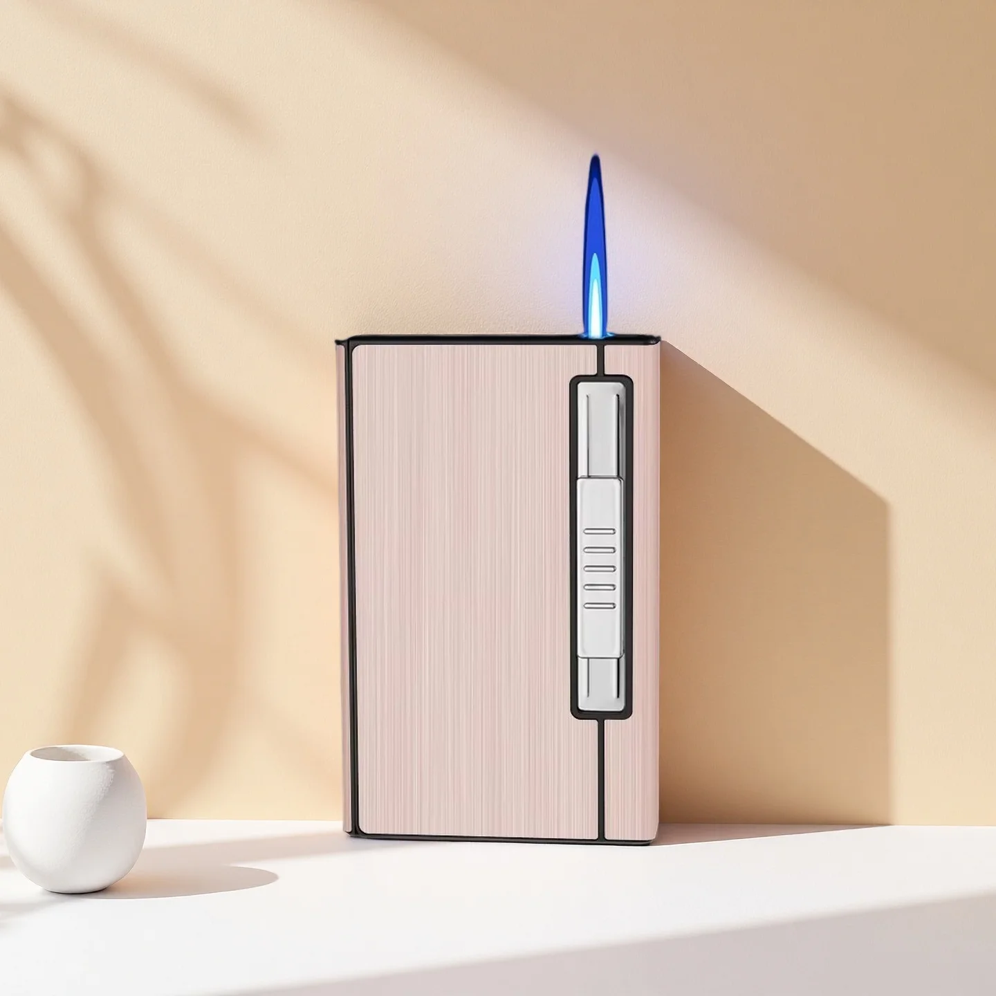 

Portable Cigarette Box Lighter Windproof Direct Blue Flame Metal Material Pressure Moisture Resistance Can Hold 20 FineCigarette