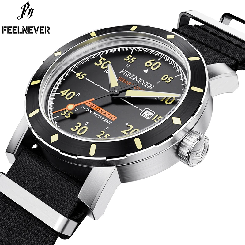 2024 FeelNever new top men\'s watch 50 ATM waterproof outer sports luminous men\'s automatic mechanical diving watch reloj+ box