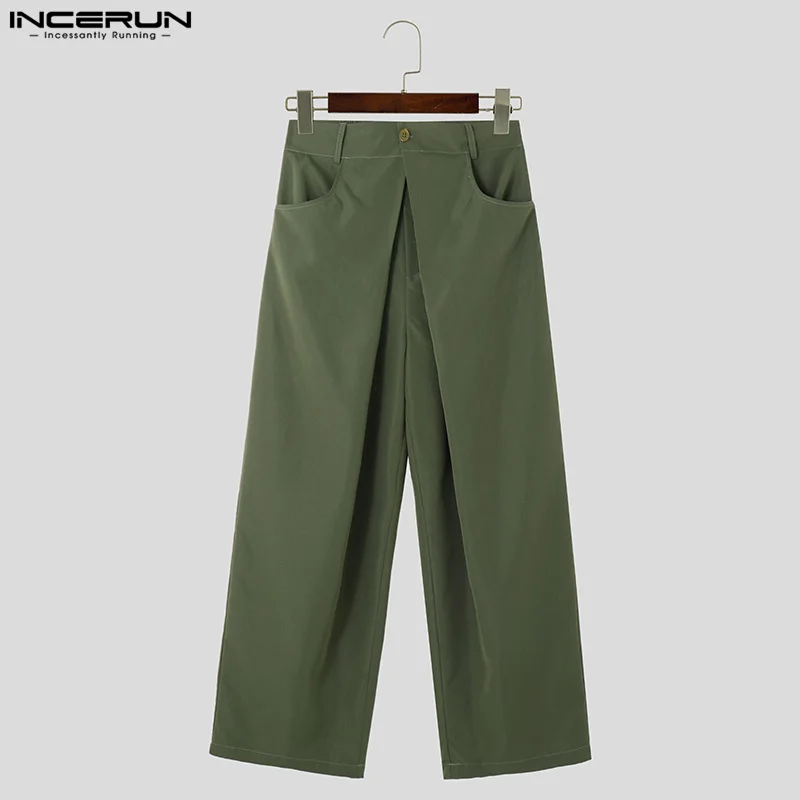 INCERUN 2024 Korean Style Mens Trousers Pleated Double Waistband Design Pants Leisure Well Fitting Male Wide Leg Pantalons S-5XL