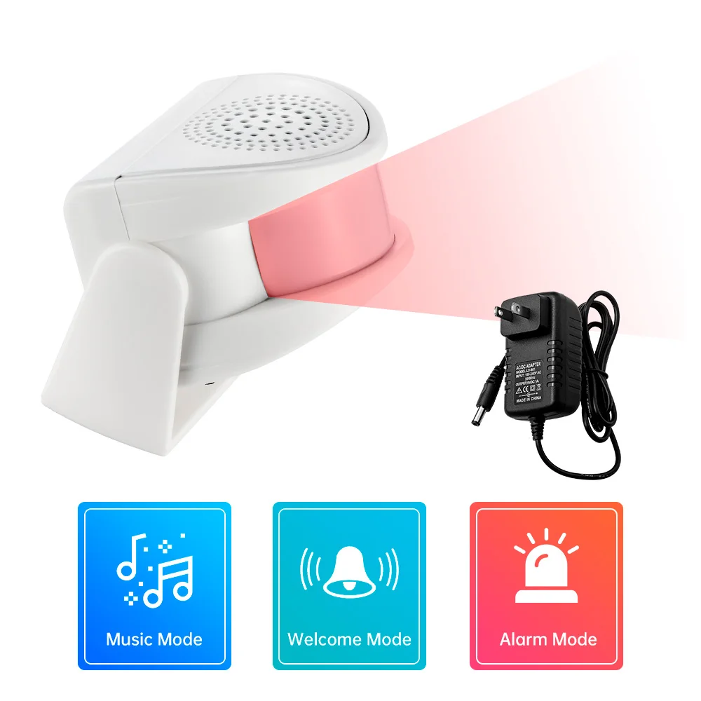 

Wireless PIR Motion Sensor Doorbell Welcome Chime Bell with Power Supply 32 Songs Chime Burglar Alarm for Office/Home Security