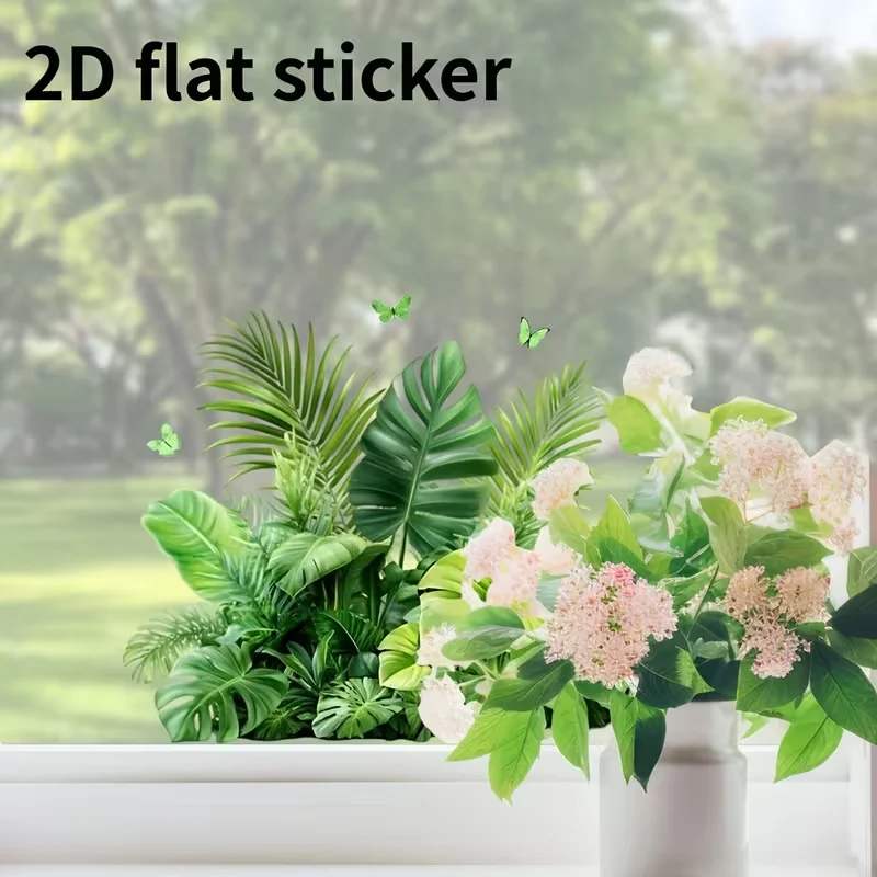 1PC tropical green plant cluster spring home, adhesive free static stickers suitable for home decoration