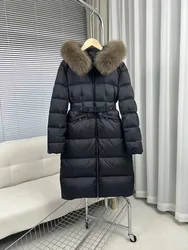 Long down jacket luxury Coat 2024 Winter women's fox fur collar Waist Thin fashion Warm Long Over the knee women's Down Jackets