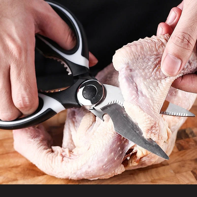 Kitchen Scissors Stainless Steel Multifunctional Non Slip Sharp Chicken Bone Scissors Chicken Wings Fish Killing BBQ Scissors