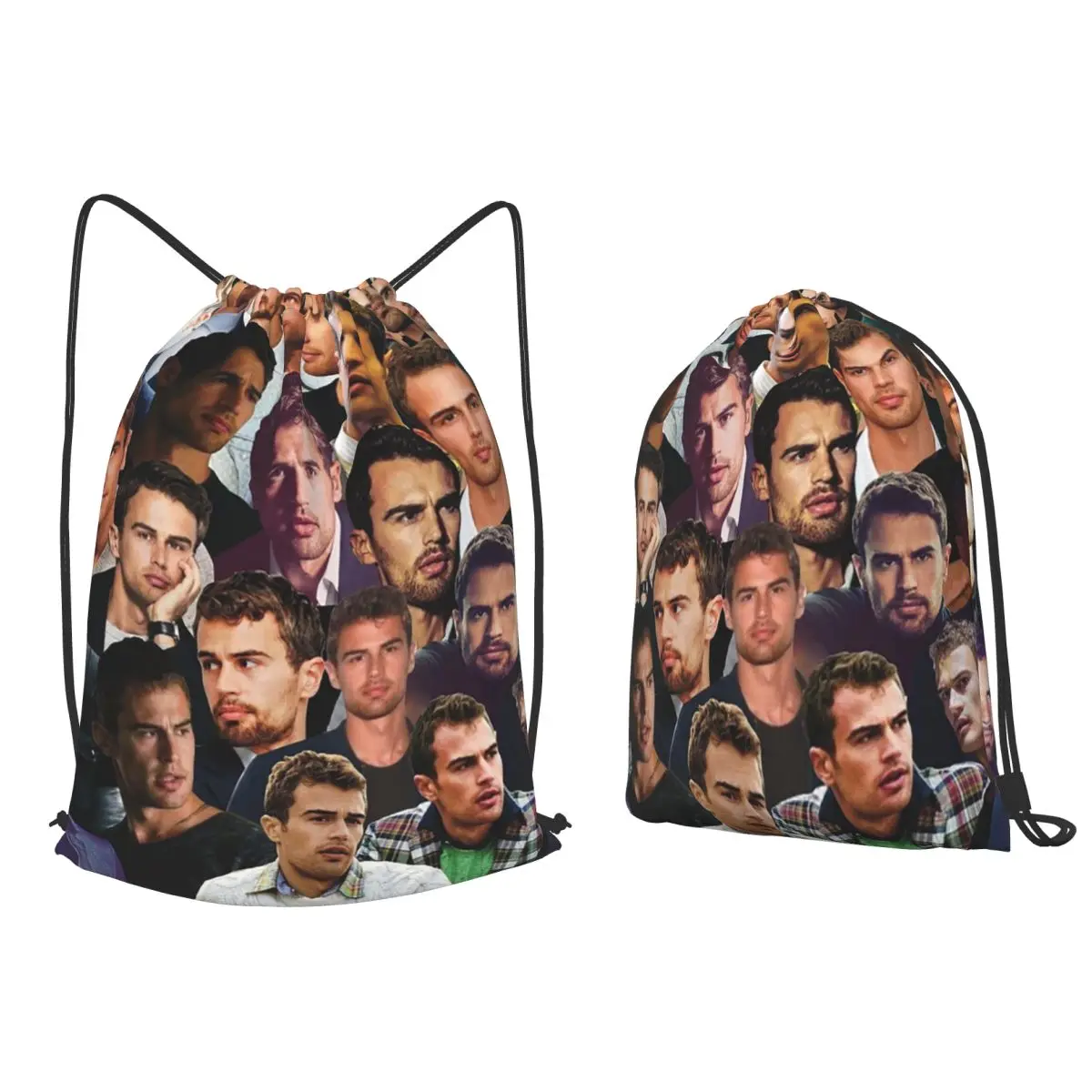 Theo James Photo Collage Backpacks Casual Drawstring Bags Sports Bag Book Bags for Man Woman School