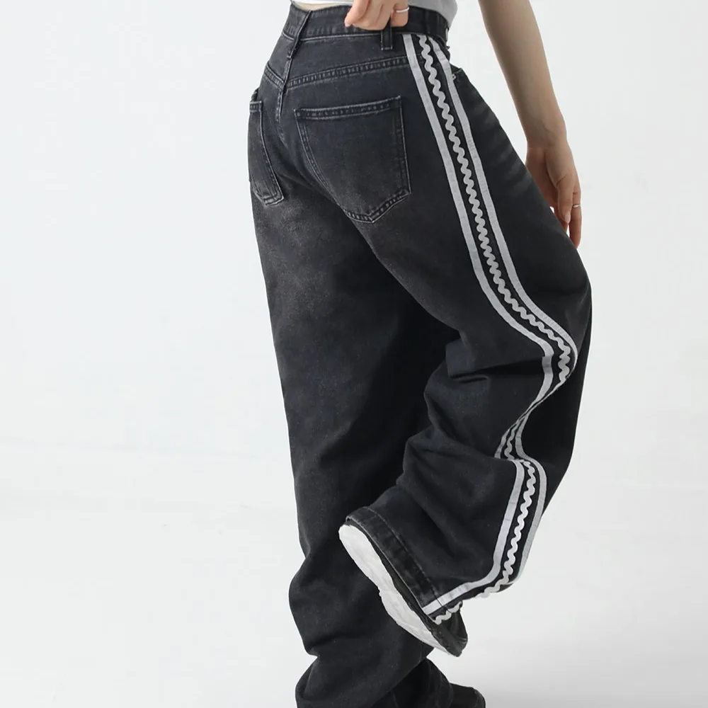 

Шикарные широкие джинсовые брюки с высокой талией, женские свободные брюки, цветной дизайн, повседневные джинсы, модные брюки с поясом