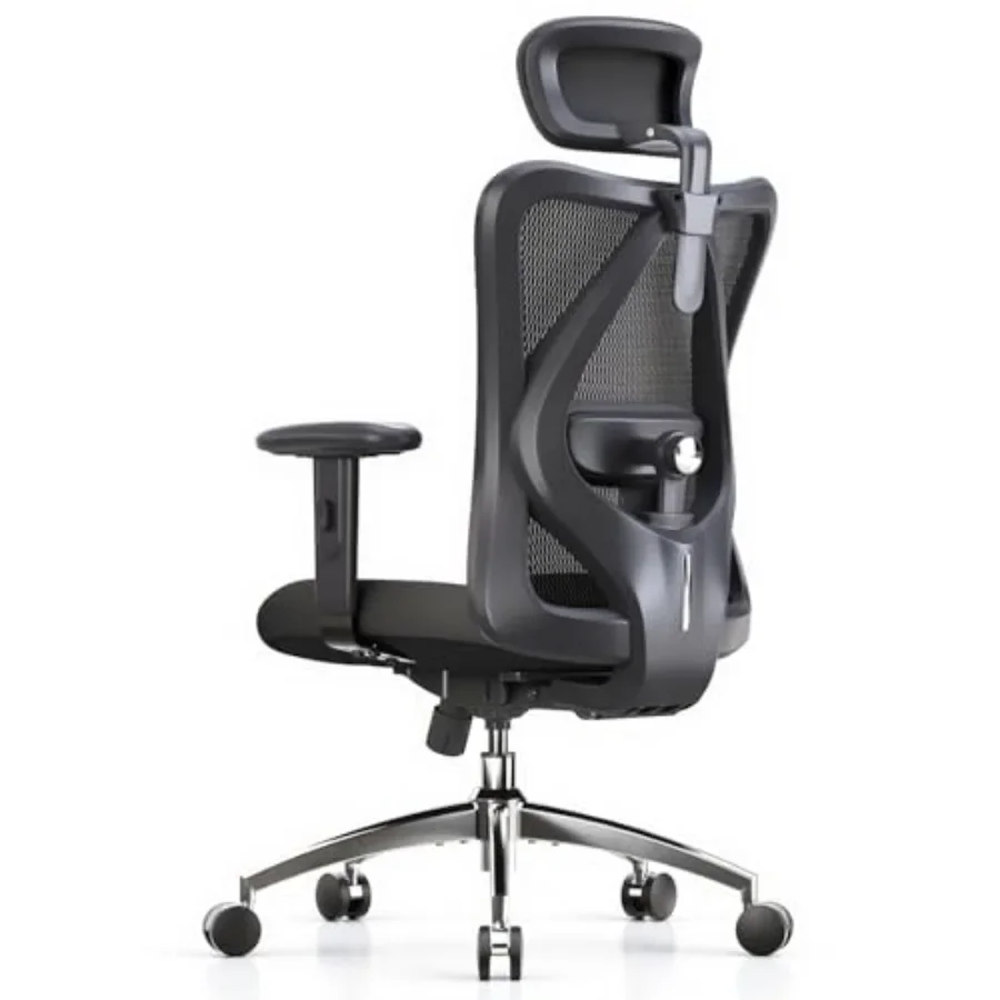 M18 Ergonomischer Bürostuhl für den Einsatz zu Hause und im Büro, schwarzer Schreibtischstuhl mit Netzrückenlehne, verstellbarer Kopfstütze und atmungsaktivem Stoffbezug.