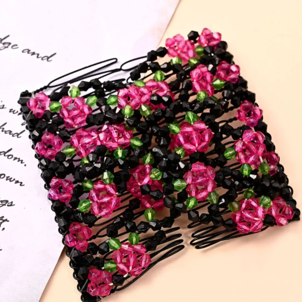 

Fashion Hair Accessories Women Girls Magic Beads Hair Combs Clips Double Hair Comb Elasticity