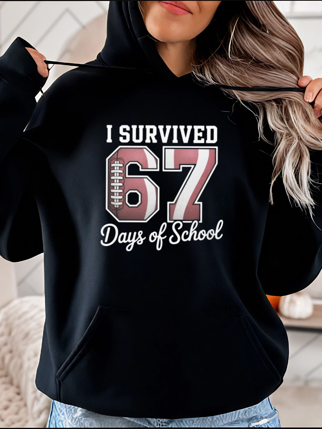 

Football Number Print Hoodie Casual Style Graphic Design Women School Day Celebration