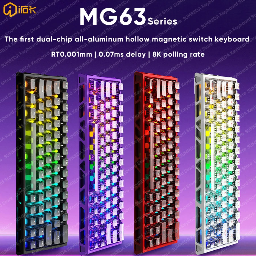IROK MG63 Magnetic Gaming Mechanical Keyboard 63% RT0.001mm 8K 0.07ms Delay Hollow Aluminium RGB Hot Swap Wired Game Keyboard