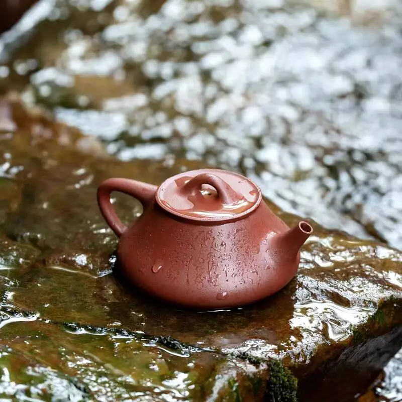 [Not Ordinary Pot]Yixing Zisha Teapot By Ji Junhe, Handmade From Original Dragon Blood Clay With Carved Pattern, Curved Spout,
