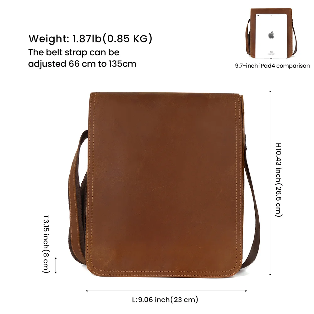 En Cuir véritable Petit Sac De Messager pour Hommes Occasionnels Sac À Bandoulière À Rabat Sac À Bandoulière pour 9.7 "Tablette Vachette Vintage Sac À Main