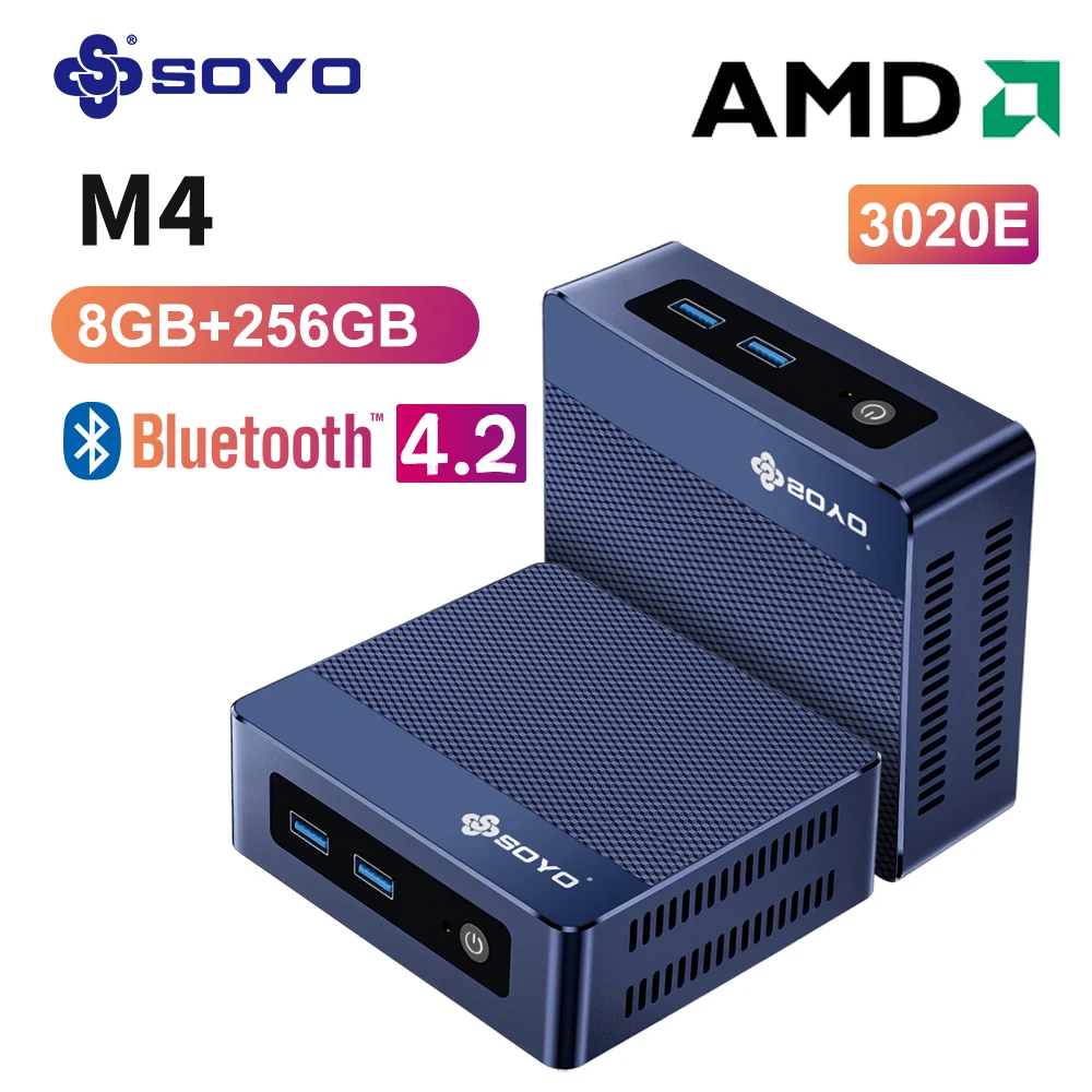 Soyo m4 amd 3020e mini pc radeon vega 3 cartão suporte windows 11 ddr4 8gb ram 256gb m.2 nvme sata ssd rom hd + dp computador portátil