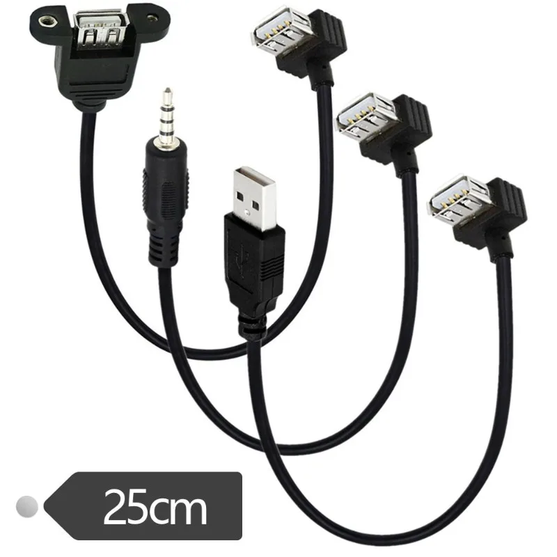 

A Female 90 Degree Elbow USB Male Female Extension Cable USB Female Head to DC3.5mm Male Car CD Audio Cable Car AUX Cable 25cm