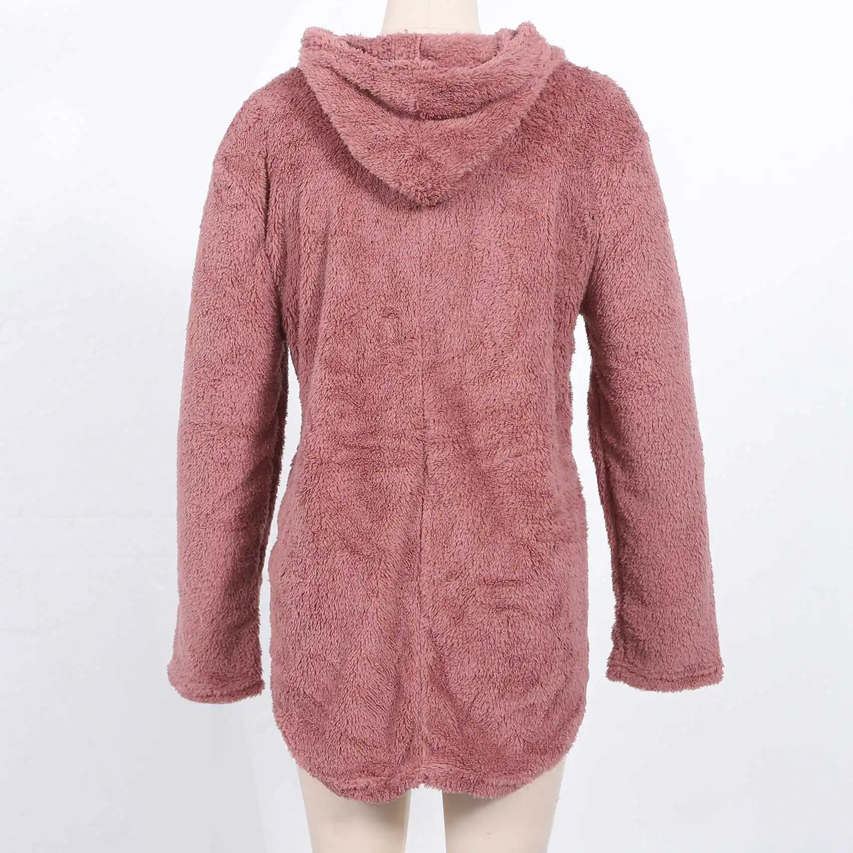 Casaco feminino solto com capuz com botão, jaqueta rosa de inverno, casaco grande, tops de pelúcia, outwear, 4XL