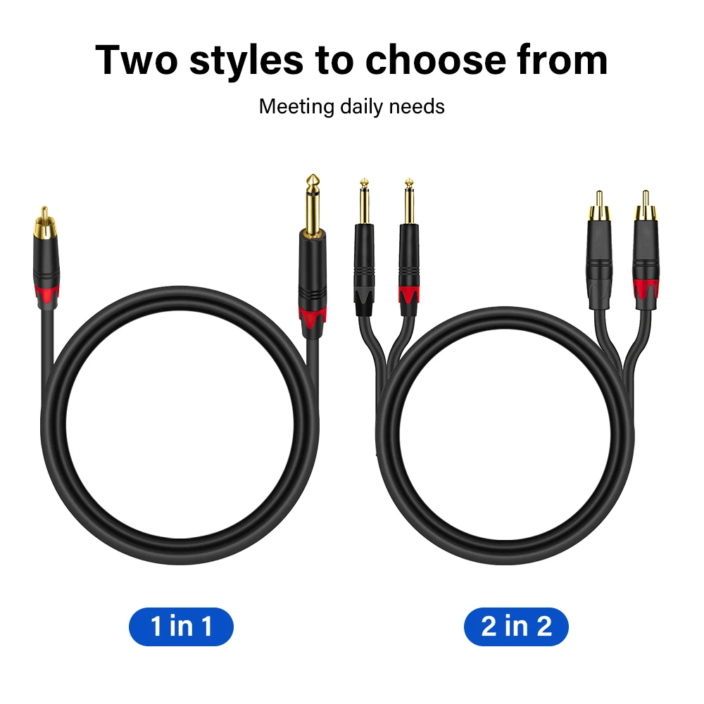 6.5mm/6.35mm To 2 RCA Y Splitter Cable For Amplifier Mixing console Guitar Bass HiFi Stereo Audio Converter 1m 2m 3m 5m 10m Long