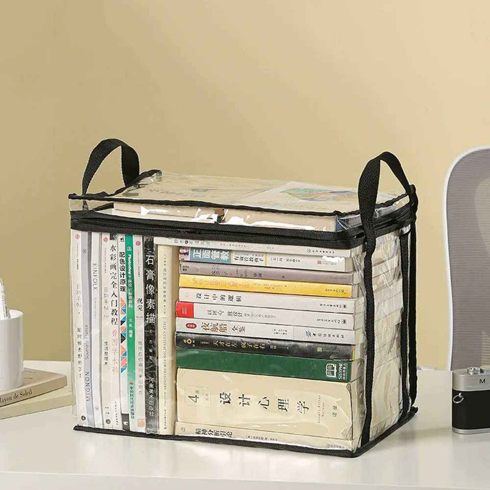 Image of Faltbare Aufbewahrungstasche mit großem Fassungsvermögen, transparenter, wasserdichter Bücherorganizer für Studentenwohnheime und Aufbewahrungsbox für Zuhause