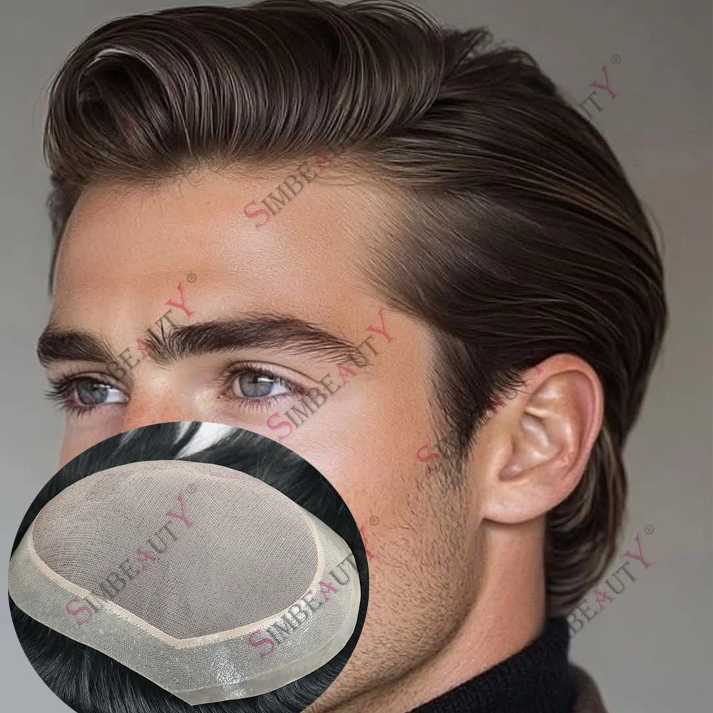 Prothèse capillaire homme brun foncé indétectable MONO PU Vlooped, en cheveux humains naturels, confortable, durable et robuste