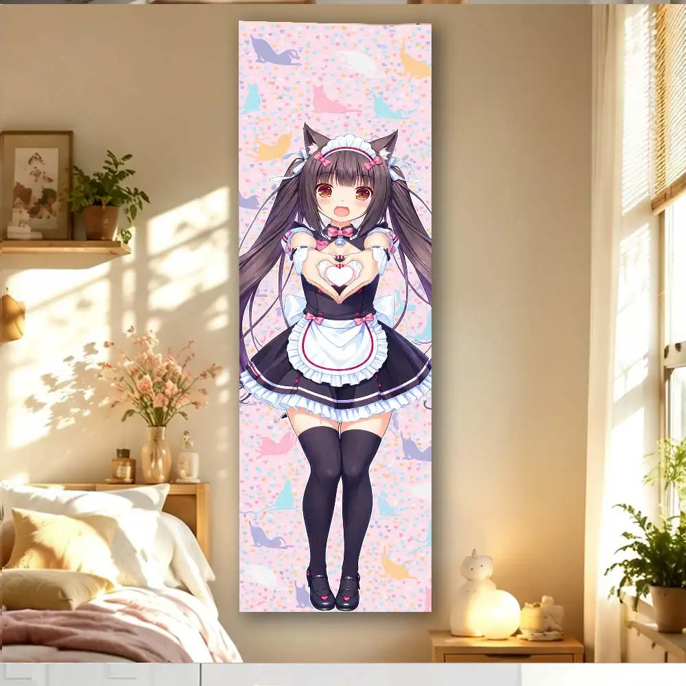Chocola Cat Maid Vertical Long Tapestry Kawaii Anime Wall Hanging