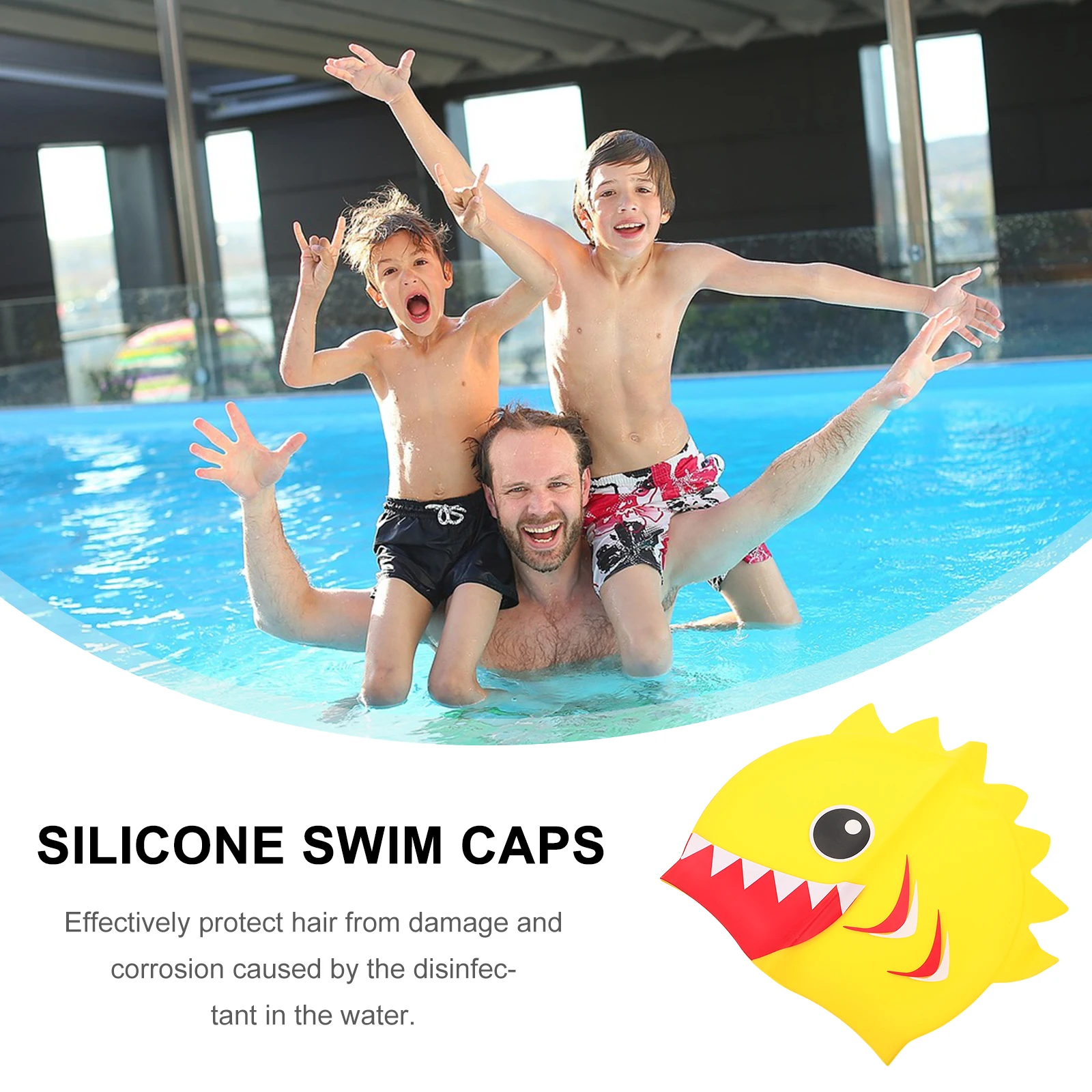

1pc Silicone Swim Caps Kids Toddler Waterproof Hat Ear Protector Durable Anti Slip Design Easy On Off Swimwear Accessories