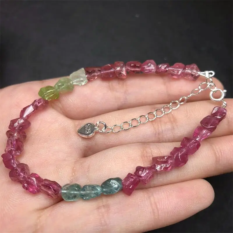 Natural Tourmaline Freeform Bracelet Handmade Crystal Quartz Jewelry Stretch Bangle Children Birthday Gift 1pcs