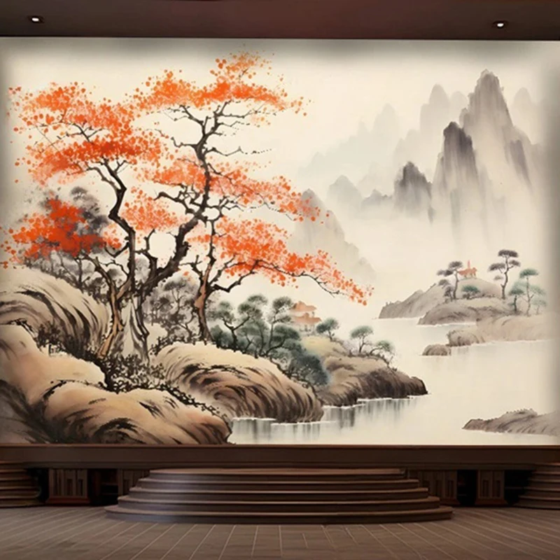 

Chinese Style Natural Scenery Custom Photo Mural Oil Painting Hand-Painted Tree Mountain Wallpaper Home Decor Wall Backdrop 3D