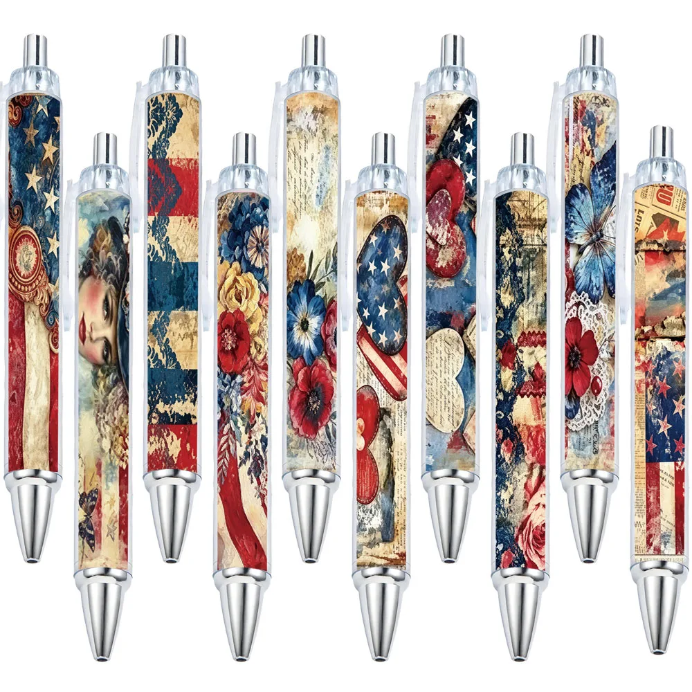 10pcs American Star Spangled Banner Theme Press Neutral Pen School Season Student Writing Pen Gift Pen Pattern Random