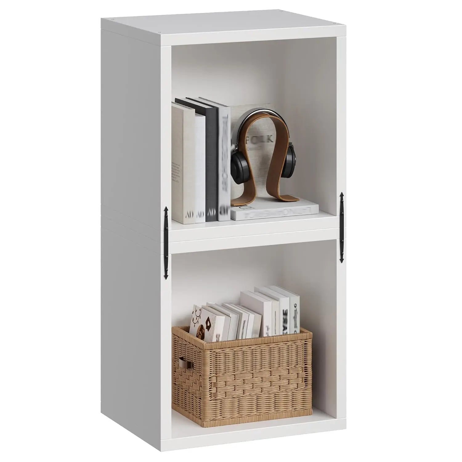 

Модульный органайзер-стеллаж из 2 белых кубов, штабелируемый, с защитой от опрокидывания, для спальни, офиса, общежития, на заказ