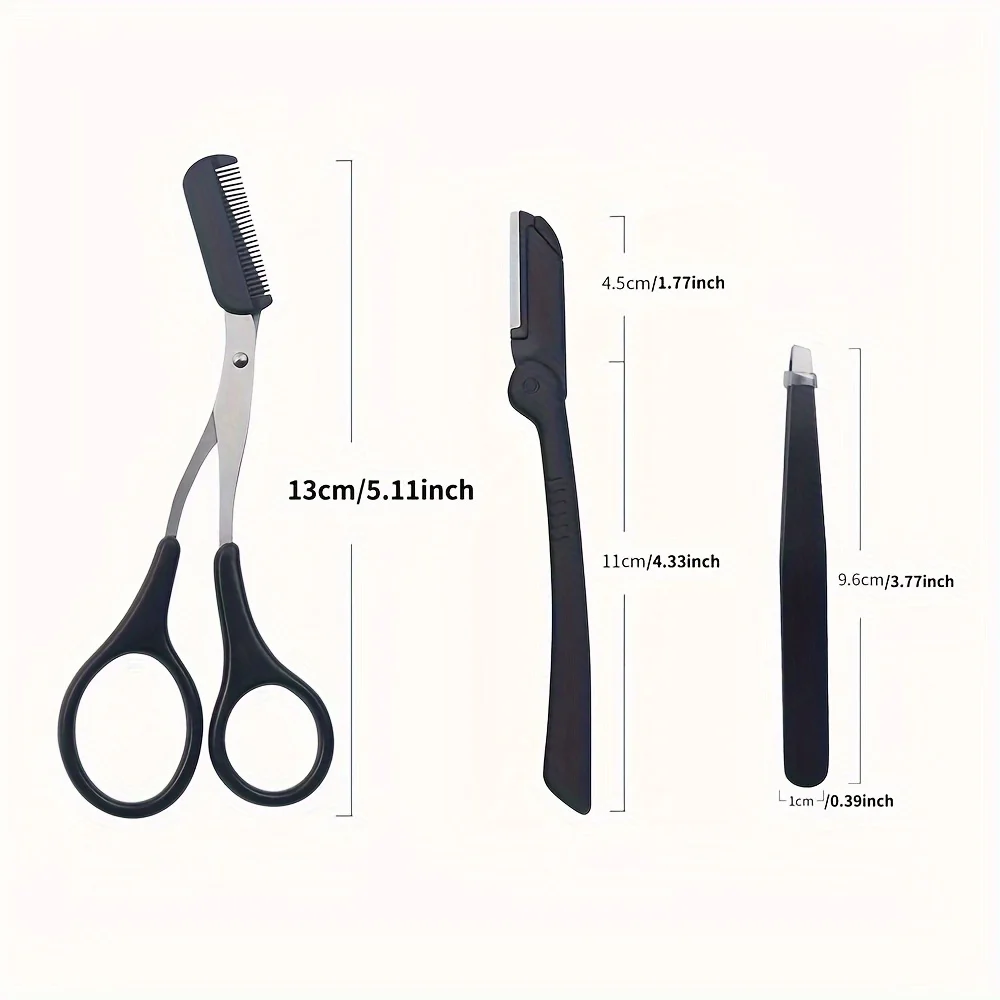 3pcs Eyebrow Grooming Kit for Women And Men Stainless Steel Eyebrow Trimmer Comb Scissors Set for Facial Hair Removal