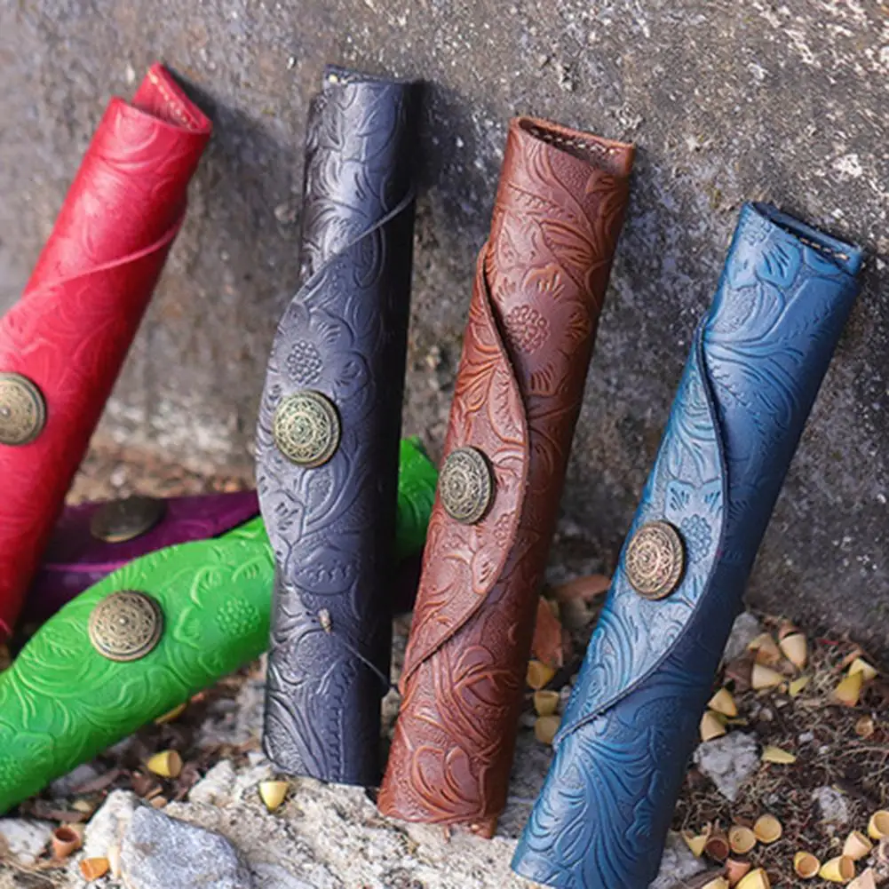 Tas pena Tunggal pola bunga, kantung saku pena warna cerah kulit imitasi tanpa cacat, sentuh lembut, tas pena Tunggal