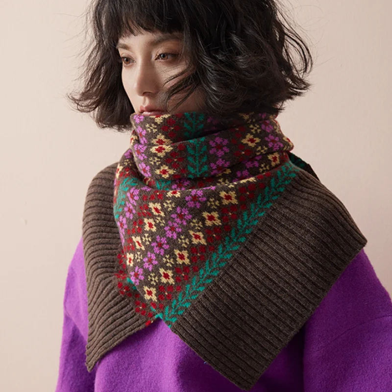 

Winter women's casual flower jacquard knitted warm scarf