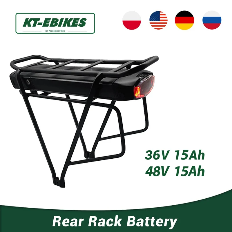 KT Powerful Bateria 36V 48V 13Ah 16Ah Rear Rack Battery for Bafang eBike Battery + Double Layer Luggage