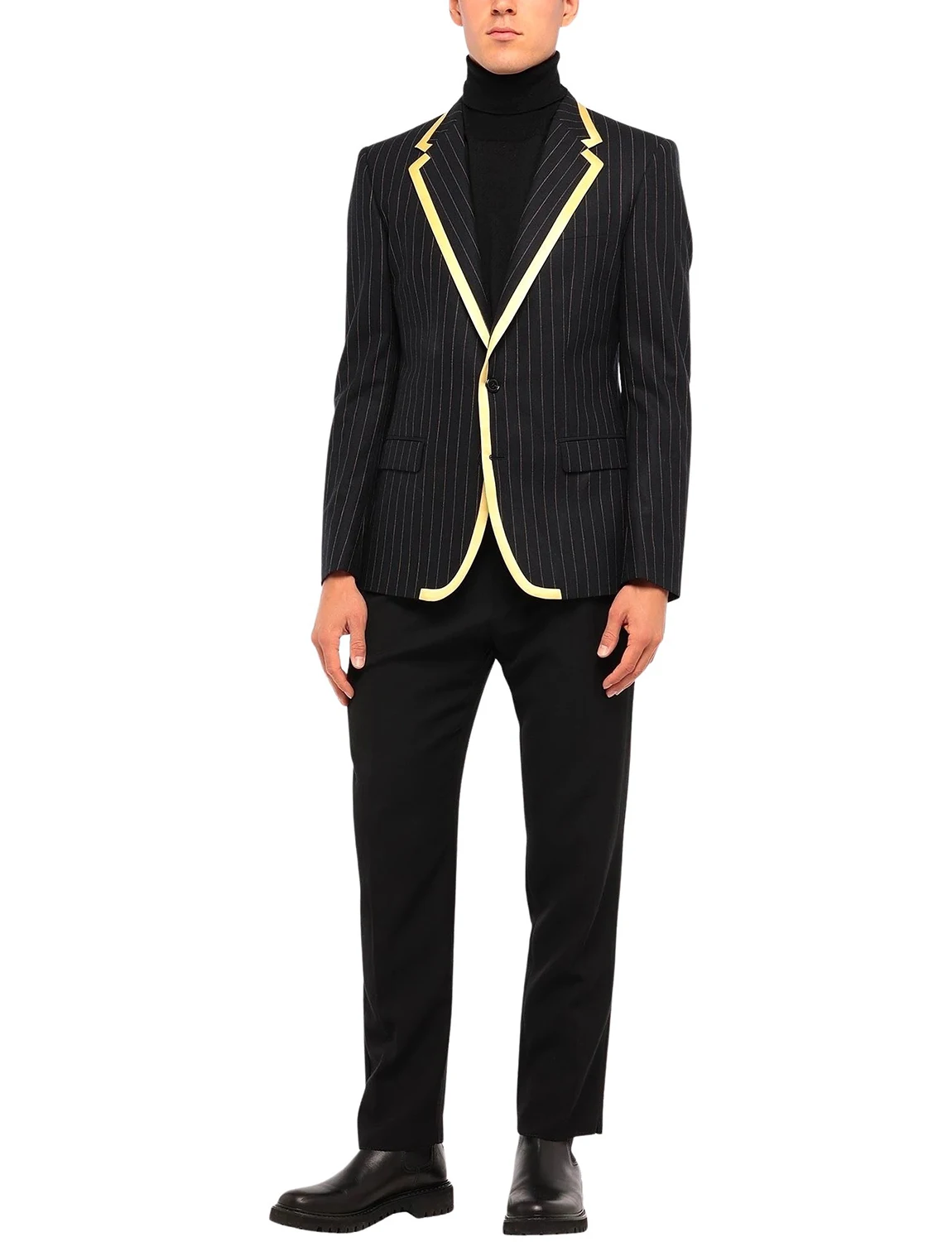 

Men's 2-Piece Suit Stripe 2 Buttons Jacket with Black Pants for Formal Party Business