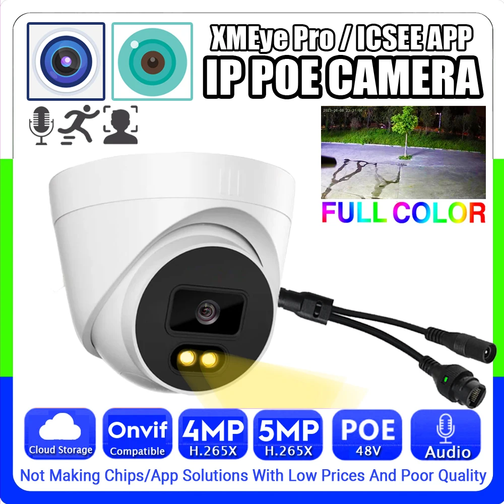 

Audio Semimetal POE IP Indoor Camera 5MP 4MP LED Warm Full Color H.265 HD Mic Onvif Ai Face/Motion Detection Xmeye Pro ICSEE APP