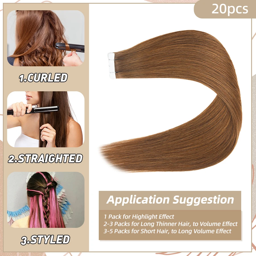 Neitsi Tape In Hair Extensions Menselijk Haar Echt Natuurlijk Haar Steil Bruine Huid Inslag Lijmen Remy Hair Extension 12-20 Inch