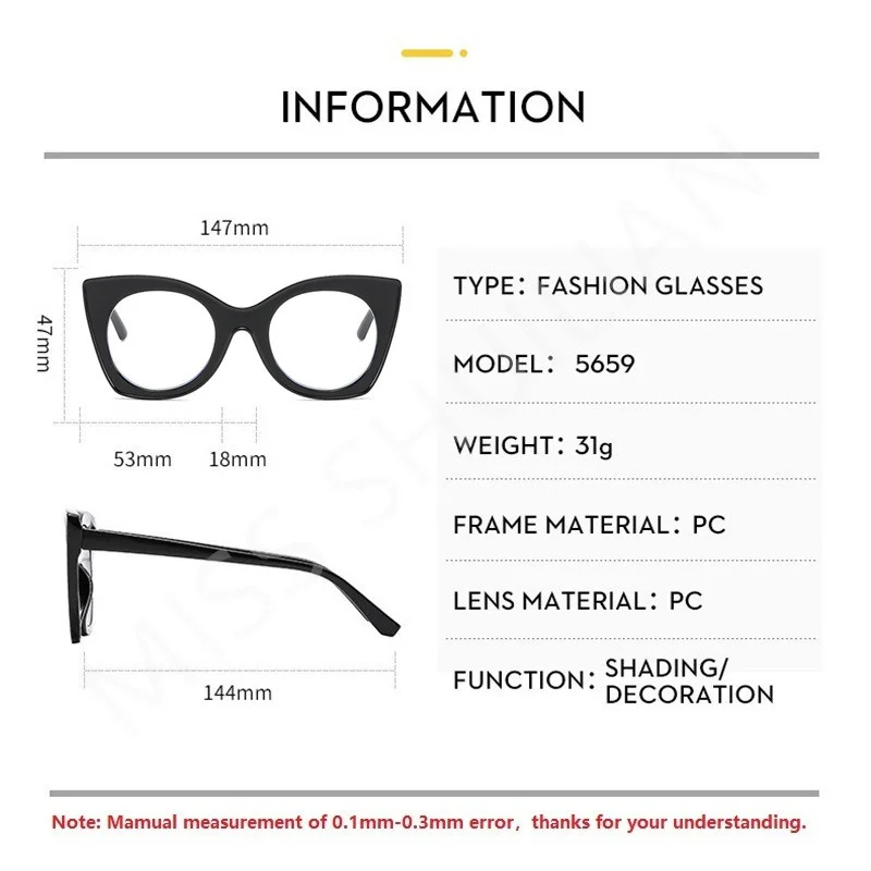 New Fashionable Color Blocking Sunscreen Sunglasses Trend Women Eyewear Personalized Cateye Eyeglasses Frame UV Gradient Lens