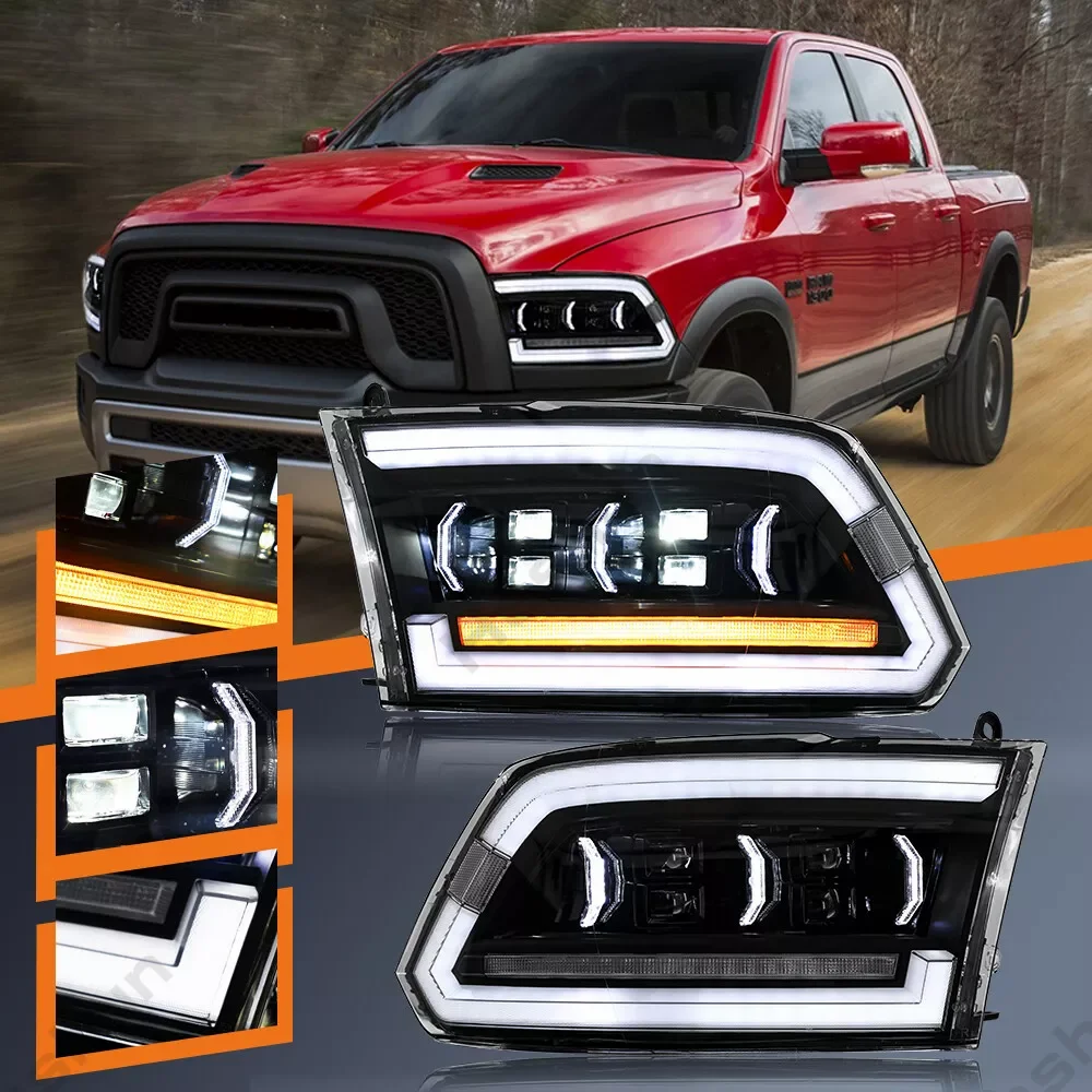LED DRL Black Headlight Housing For 2009-2018 Dodge Ram 1500/2500/3500 – Halogen Models – Clear Lens Pair 2 thumbnail image