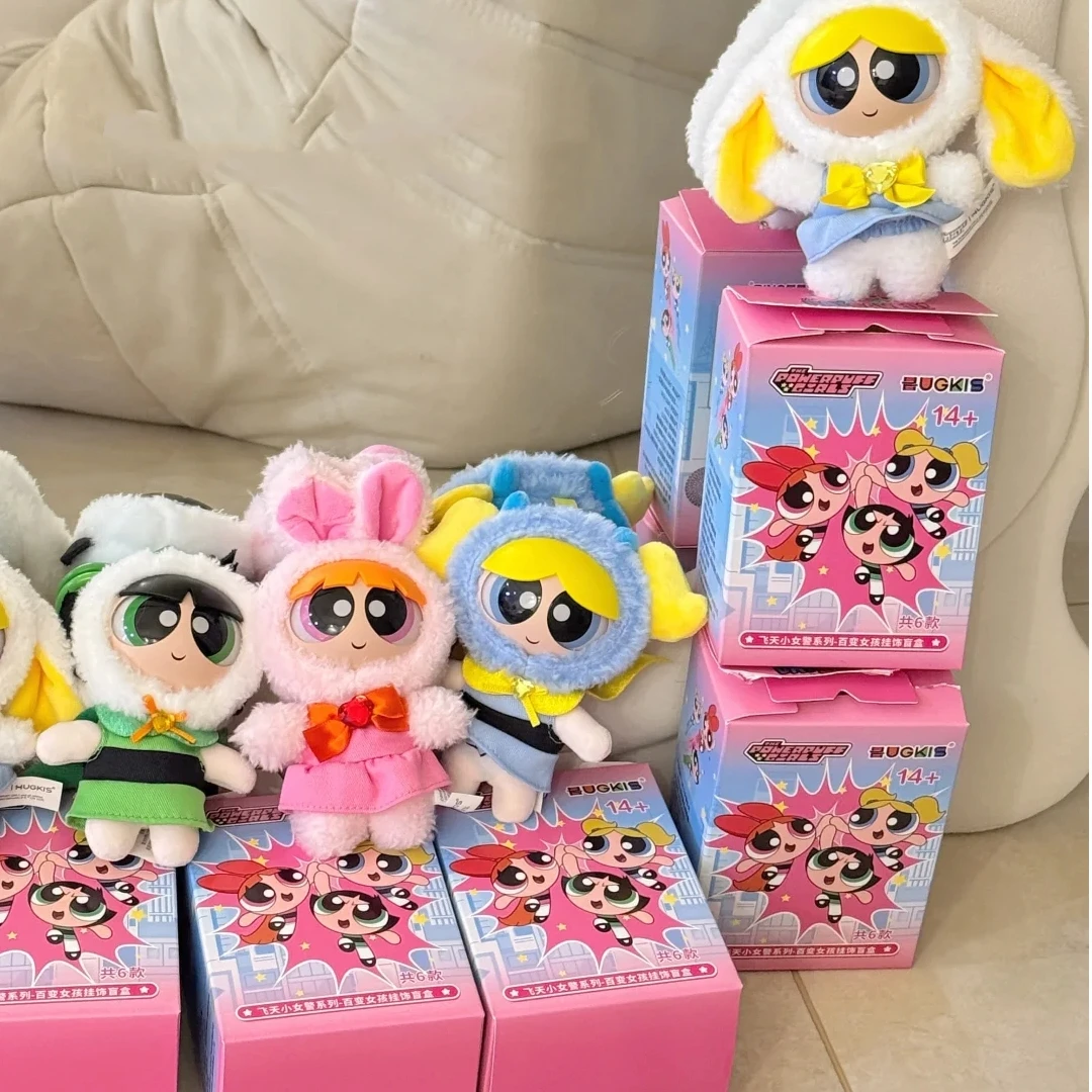 سلسلة مفاتيح من القطيفة على شكل وجه من الفينيل للفتيات من Powerpuff مع 3 ملابس قابلة للتغيير حقائب ظهر رسمية قابلة للجمع على شبكة الرسوم المتحركة