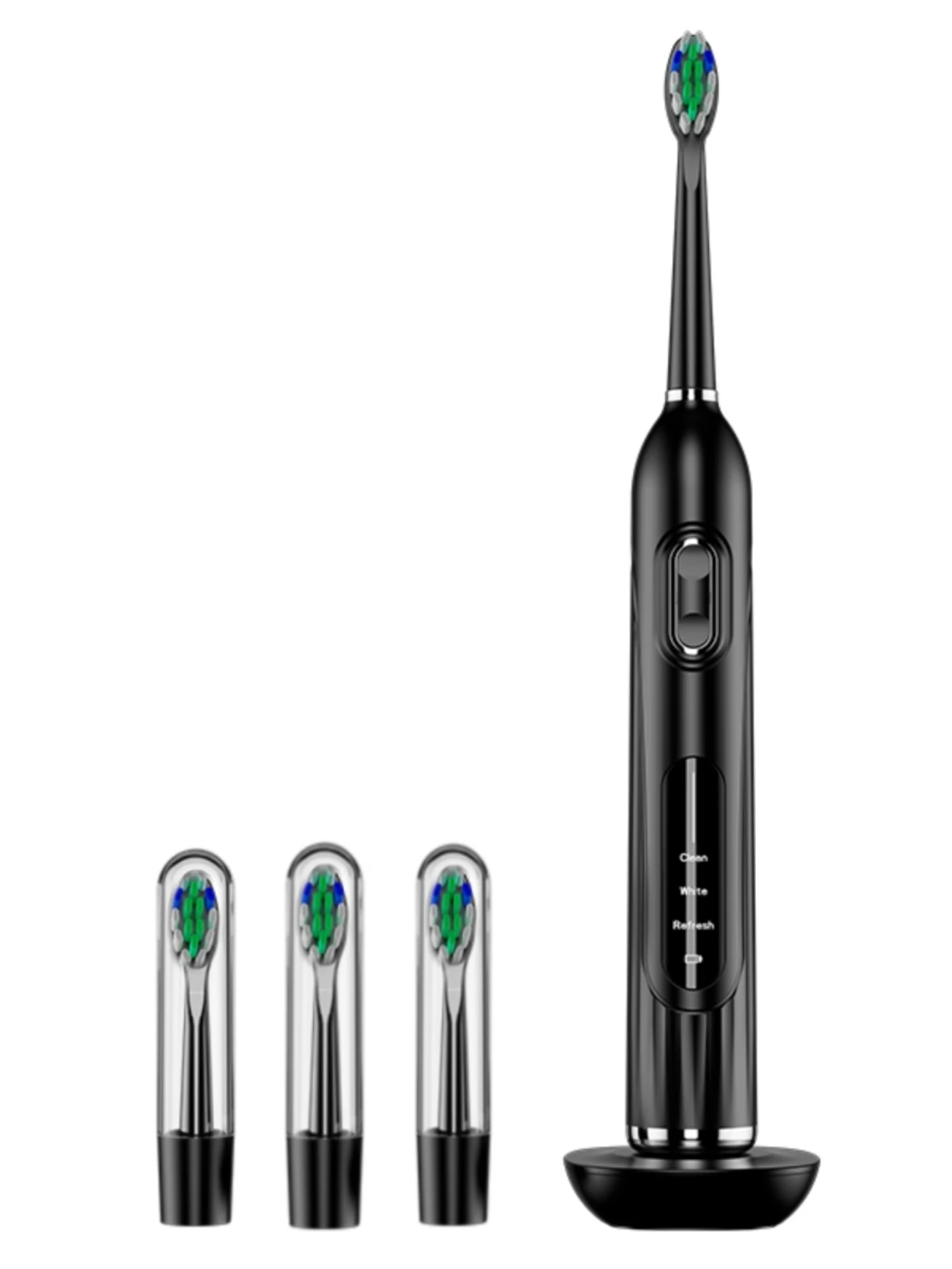 

База для электрической зубной щетки для взрослых, перезаряжаемая звуковая электрическая зубная щетка с 4 сменными насадками, длительный срок службы батареи, 3 режима