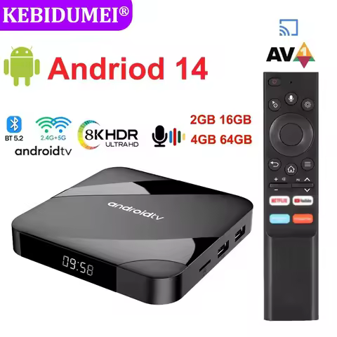 Android 14 TV Box Bluetooth 5.2 ATV 8K 4K Set Top Box 4GB 64GB AV1 S905W2 Quad Core 2.4G&amp;5G Dual WIFI Voice Remote Media Player