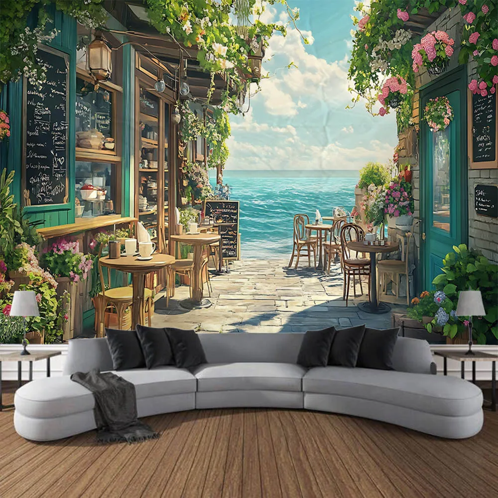 

Large tapestry dreamy European landscape wall hanging cloth Bohemian bedroom living room mural wall decoration background poster