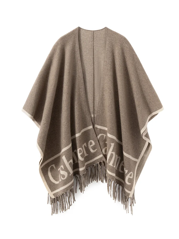 

Luxury Women 100% Cashmere Autumn Winter Grace Style Cardigan Tassels Cape Cashmere Sweater Coat Batwings Sleeve Stoles Tops
