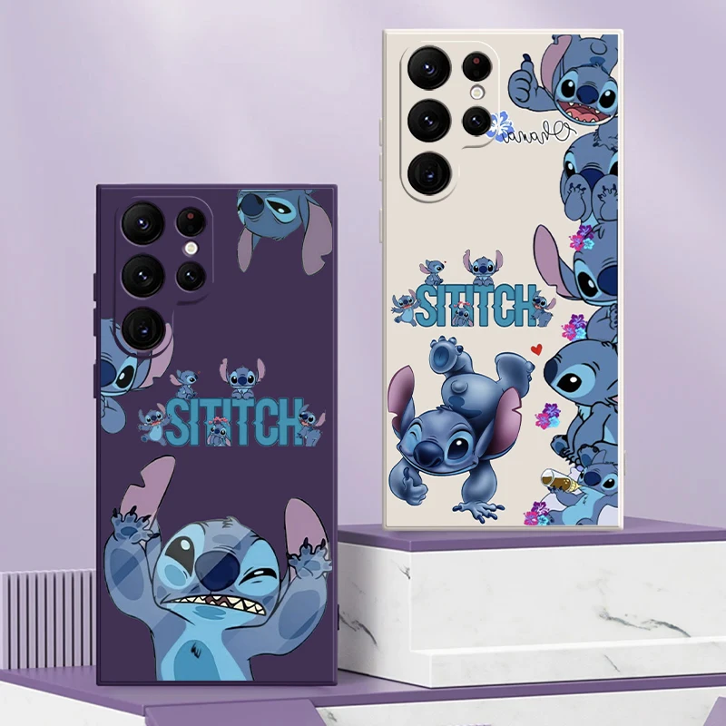 Cute Stitch Disney For Samsung Galaxy S24 S23 S22 S21 S20 Ultra S10 Plus S23 S21 S20 FE Phone Case Liquid silicone Coque Cover