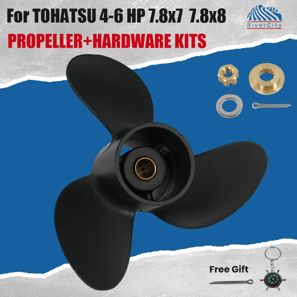 

For Tohatsu- Mercury 4 HP 5 HP 6 HP 7.8×7 7.8*8 Outboard Propeller Aluminum Alloy Screw 3 Blade 12 Spline Marine Engine Part