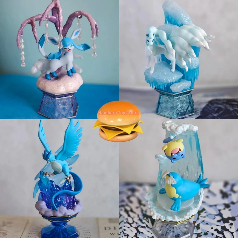 RE-MENT Colección Oficial Pokémon Diamond Ice Crystal, Figura de Piplup y Delibird, Decoración Coleccionable de Navidad