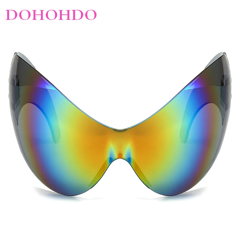 DOHOHDO Personalized Cat Eye Alien Oversized Sports Y2k Sunglasses Women 2000's Wrap Around Shield Goggle Men Brand Sun Glasses