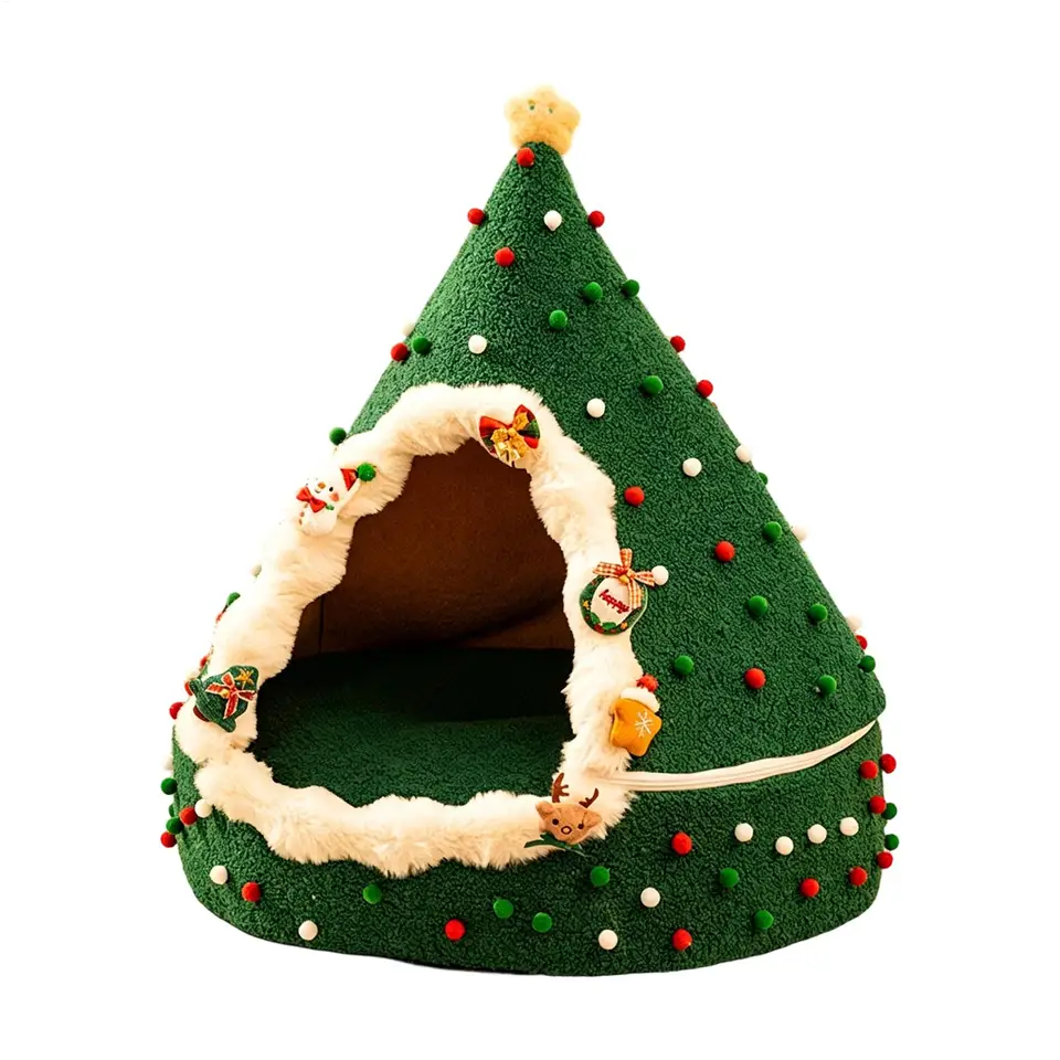 Cozy Christmas Tree Cat Bed Tent for Winter