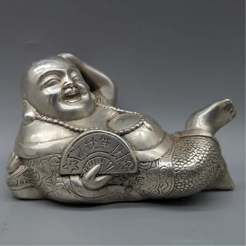 Antique White Copper Maitreya , Peaceful Sleeping Buddha, Home Decorations