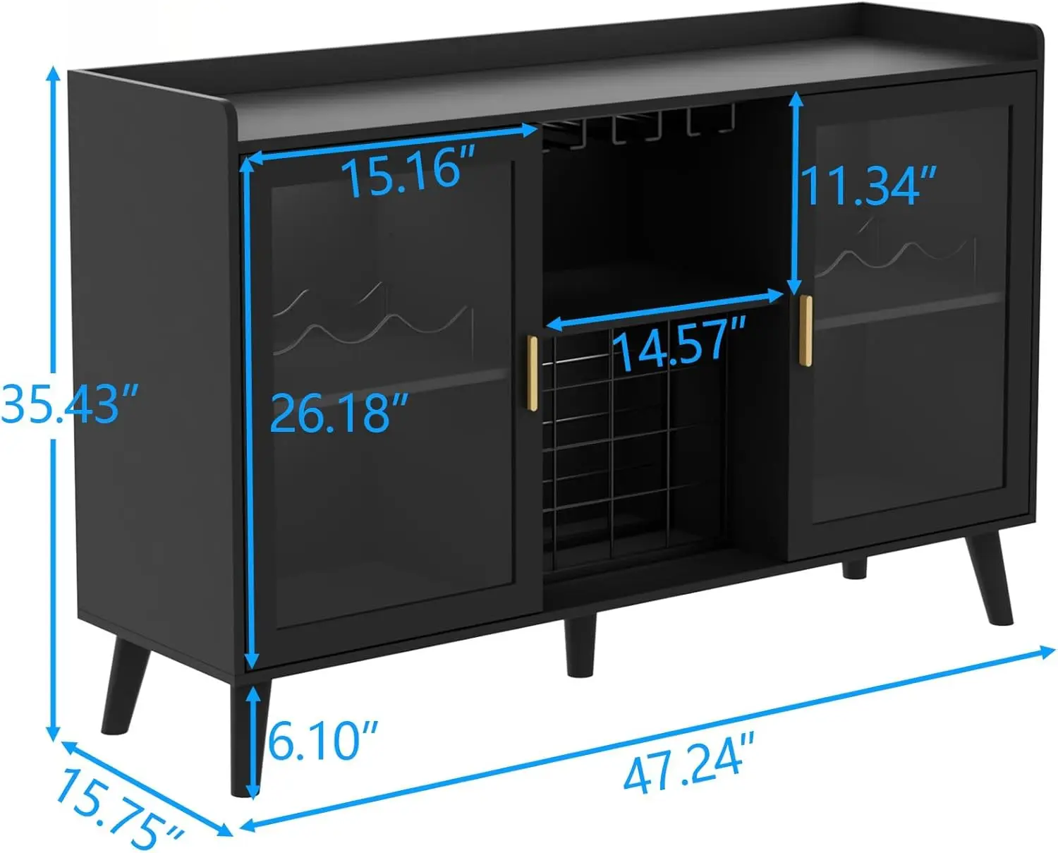 Wine Bar Cabinet with LED Light, Home Coffee Cabinet with Wine Rack and Glass Holder, Kitchen Buffet Sideboard W Storage Shelf,