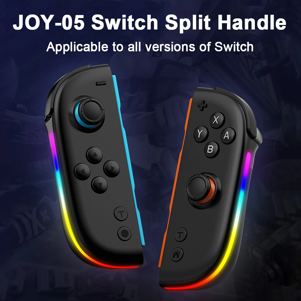 

Hot-selling Switch L/R Controllers Hall Joystick RGB Colorful Light 5.3 Bluetooth Wake Up Six-Axis Vibrating Controller JOY-05